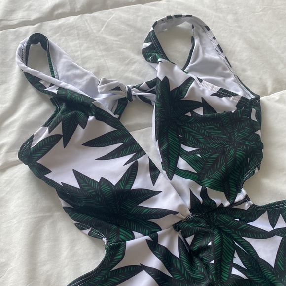 One Piece Palm Tree Cut Out Swim suit - Picture 2 of 4
